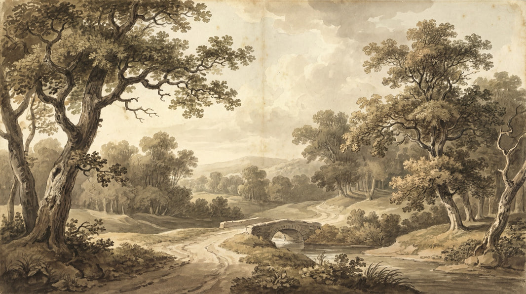 Vintage Landscape Wallpaper Sepia Removable Pastoral Countryside Wall Decor pattern artwork