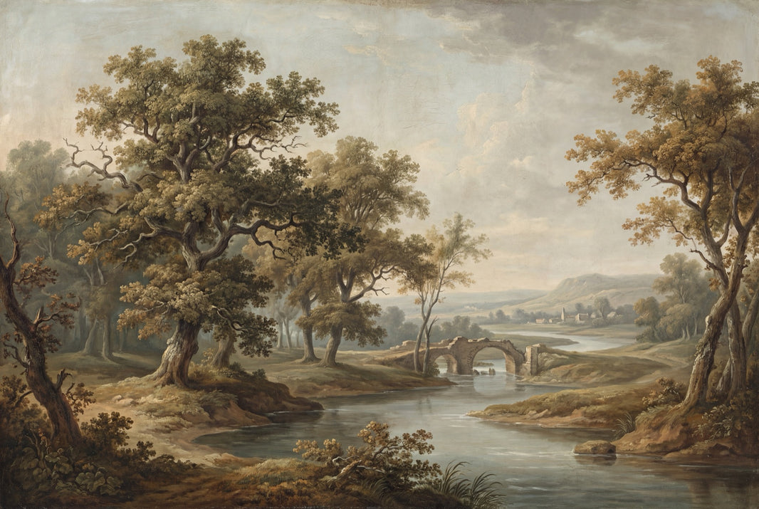 Vintage Landscape Wallpaper Pastoral Countryside River Removable Wall Decor pattern artwork