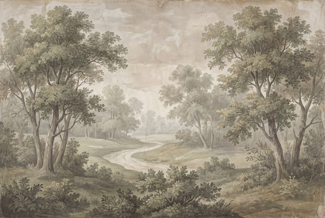 Vintage Landscape Wallpaper Woodland Trees Winding Path Wall Mural pattern artwork