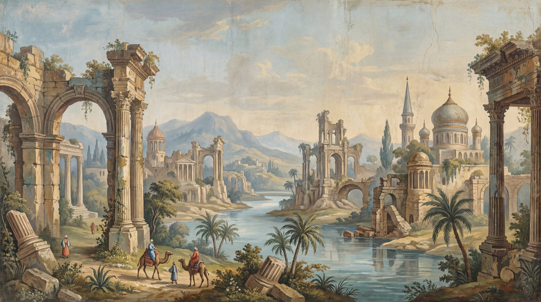 Mediterranean Landscape Wallpaper Exotic Classical Wall Mural pattern artwork