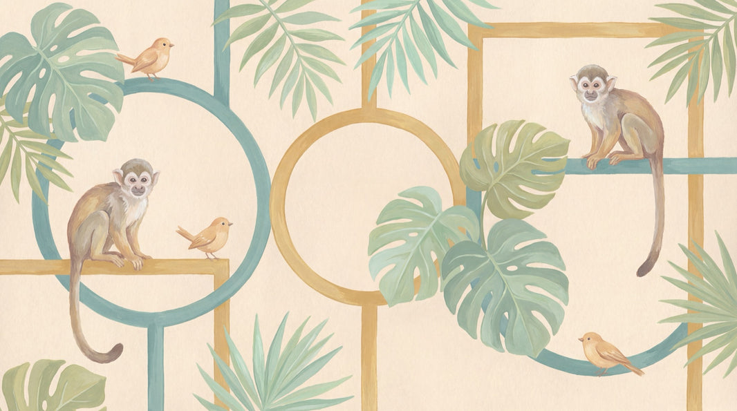 Jungle Vibe Wallpaper Tropical Monkey Wall Mural pattern artwork