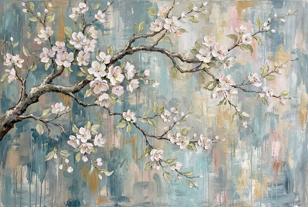 Cherry Blossom Wallpaper Floral Branch Hand Painted Removable Wall Decor pattern artwork