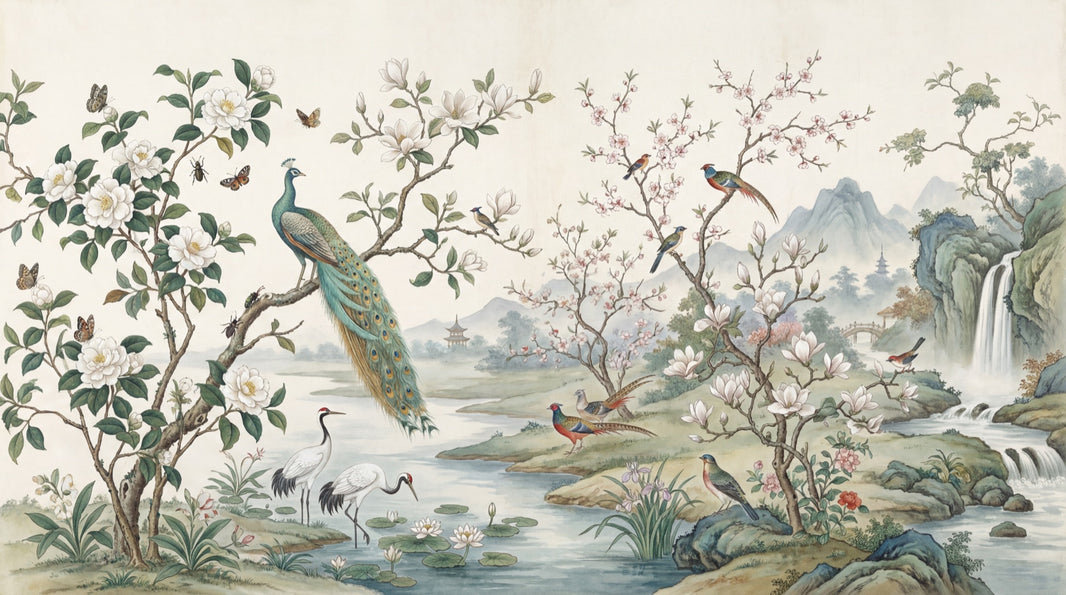 Asian Landscape Wallpaper Nature Traditional Wall Decor pattern artwork