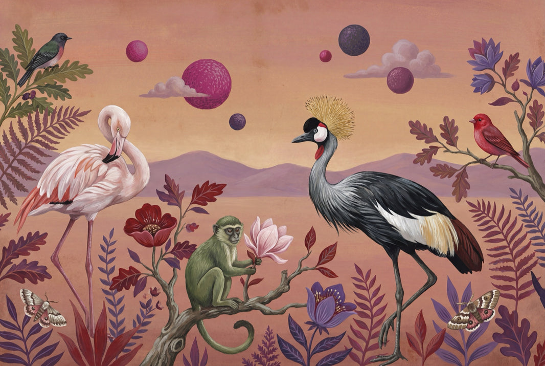 Tropical Birds Wallpaper Exotic Birds Removable Jungle Birds Wall Decor pattern artwork