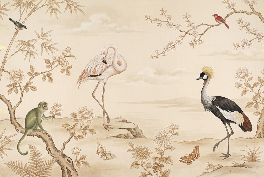 Landscape Mural Wallpaper Bamboo Flamingo Removable Wall Decor pattern artwork
