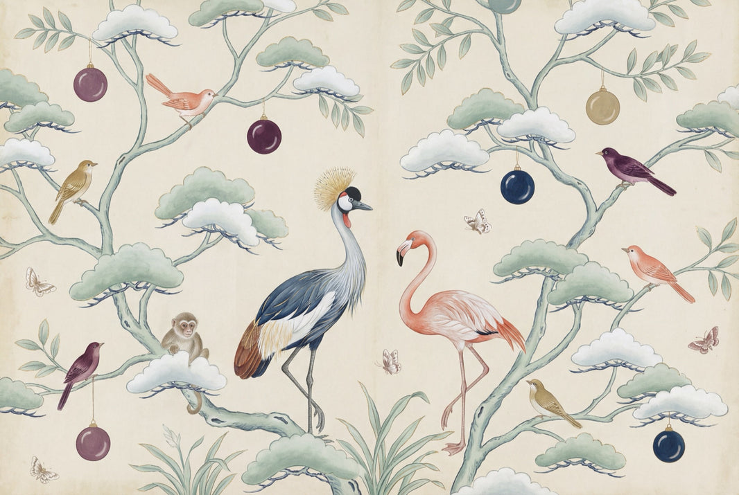 Chinoiserie Wallpaper Cream Background Removable Birds Wall Decor pattern artwork