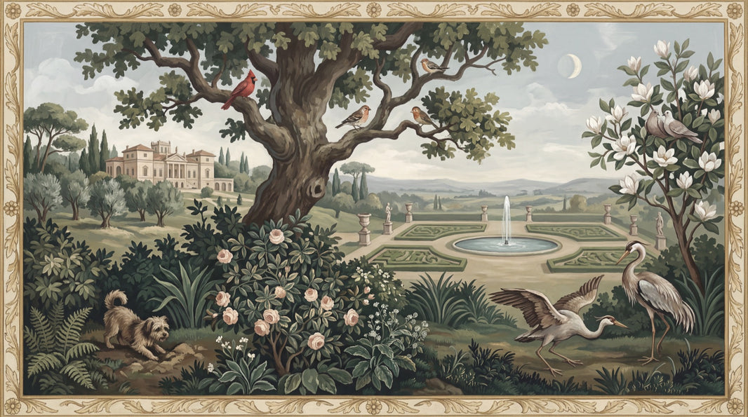 Pastoral Landscape Wallpaper Formal Garden Vintage Mural Wall Mural pattern artwork