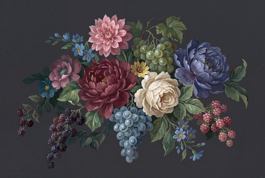 Dark Floral Wallpaper Moody Botanical Vintage Flower Wall Mural pattern artwork