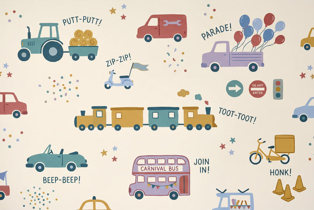 Kids Vehicles Wallpaper Transportation Parade Removable Wall Decor pattern artwork