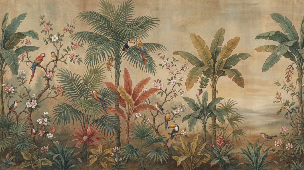 Tropical Birds Wallpaper Exotic Vintage Wall Mural pattern artwork