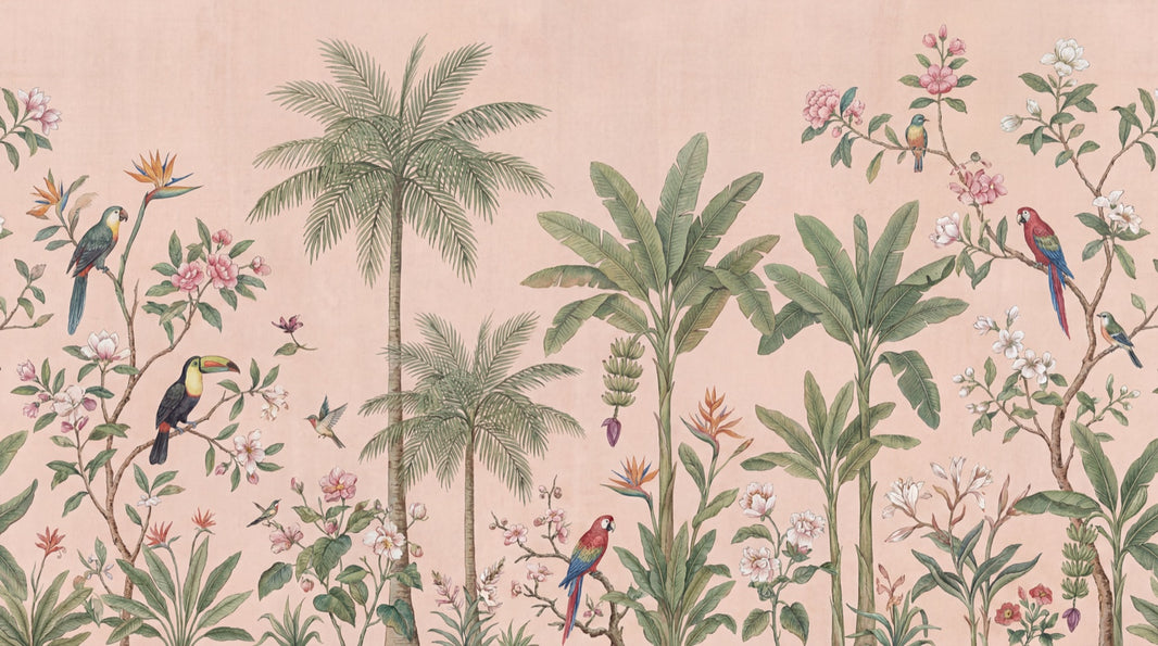 Tropical Birds Wallpaper Exotic Floral Wall Mural pattern artwork