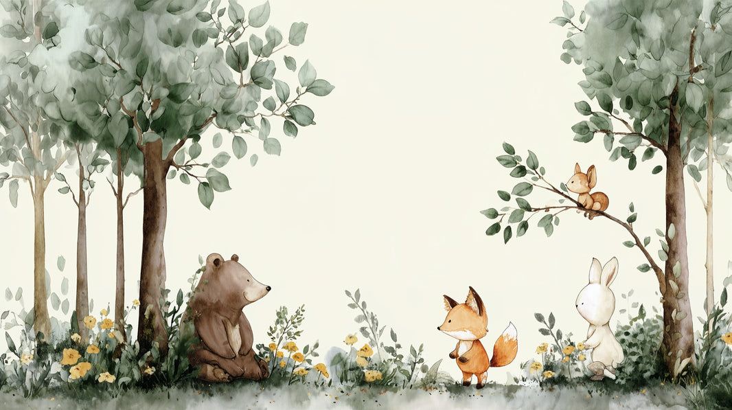 Whimsical Forest Wallpaper Animal Watercolor Wall Mural pattern artwork