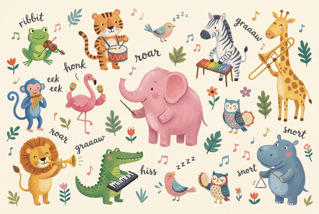 Kids Wallpaper Cute Animals Removable Musical Instruments Wall Decor pattern artwork