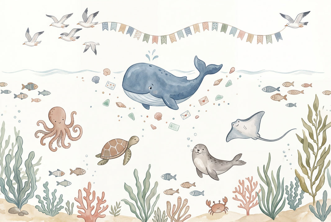 Underwater Wallpaper Coastal Whale Removable Wall Decor pattern artwork