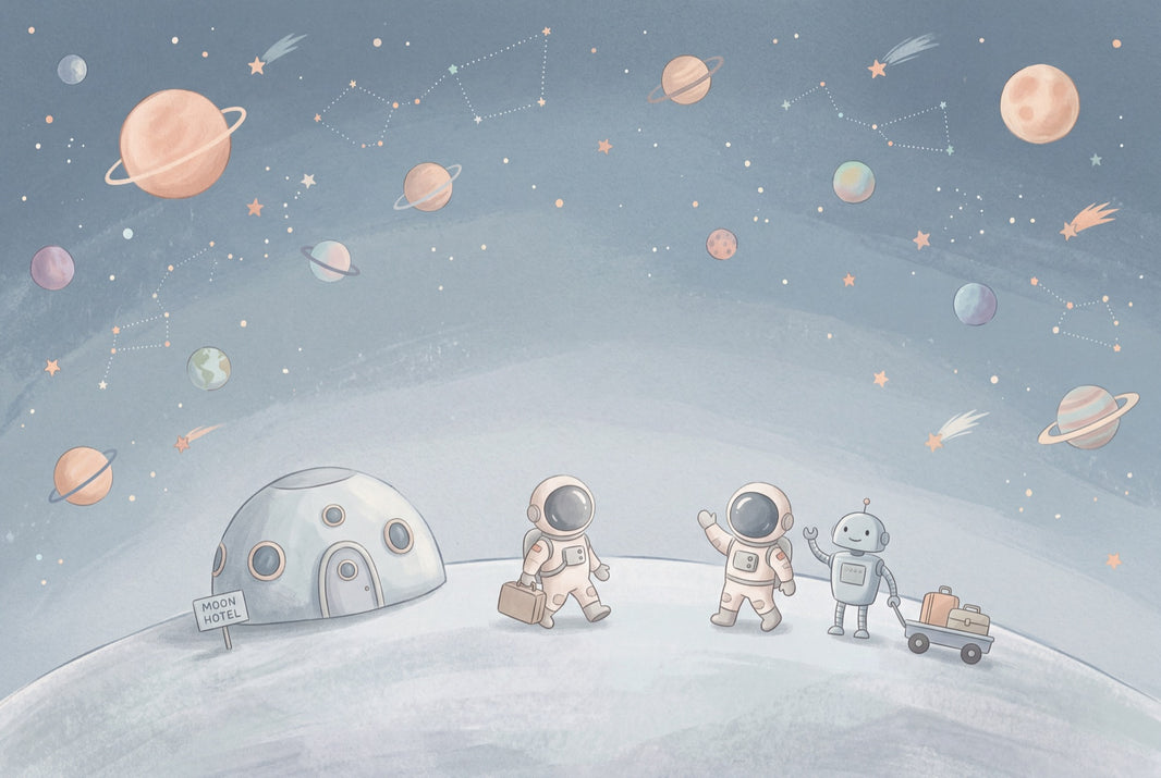 Watercolor Texture Wallpaper Space Illustration Moon Hotel Wall Mural pattern artwork