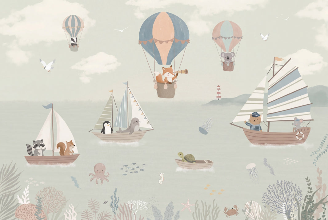 Cloudy Sky Wallpaper Horizon Sailboat Removable Wall Decor pattern artwork