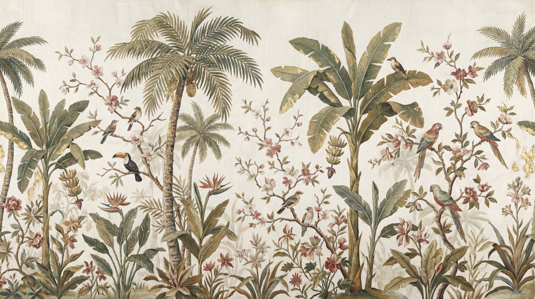 Tropical Birds Wallpaper Vintage Palm Wall Mural pattern artwork