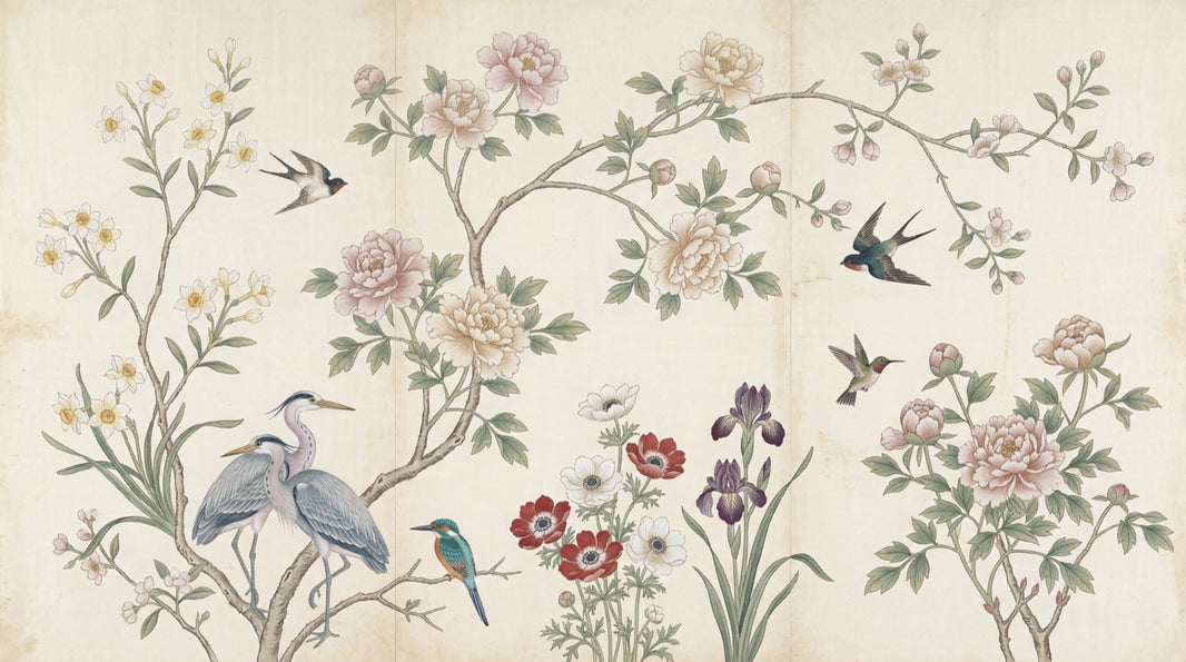 Muted Green Wallpaper Botanical Removable Chinoiserie Wall Decor pattern artwork
