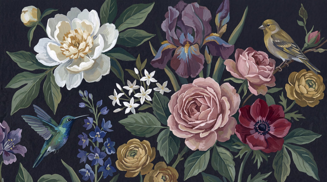 Dark Floral Wallpaper Muted Green Wall Mural pattern artwork