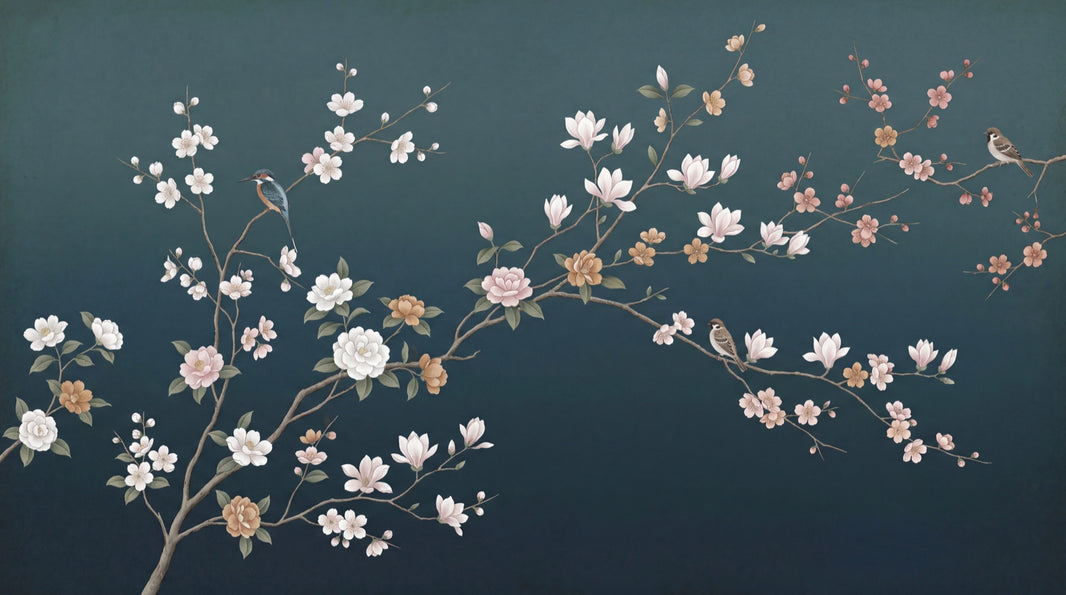 Muted Green Wallpaper Chinoiserie Removable Floral Wall Decor pattern artwork