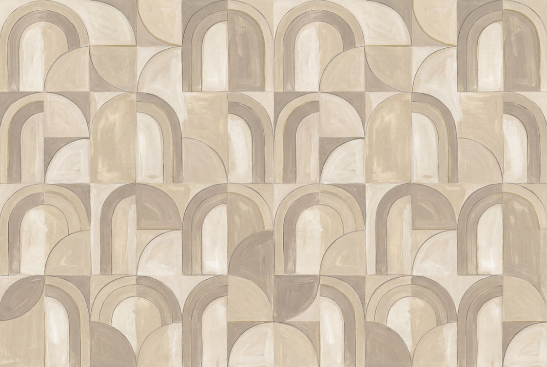 Geometric Arches Wallpaper Abstract Architecture Removable Neutral Beige Wall Decor pattern artwork