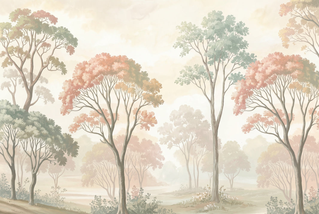 Misty Forest Wallpaper Watercolor Woodland Removable Tree Landscape Wall Decor pattern artwork