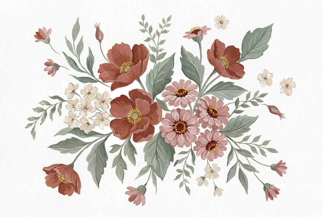 White Background Wallpaper Botanical Watercolor Removable Wall Decor pattern artwork