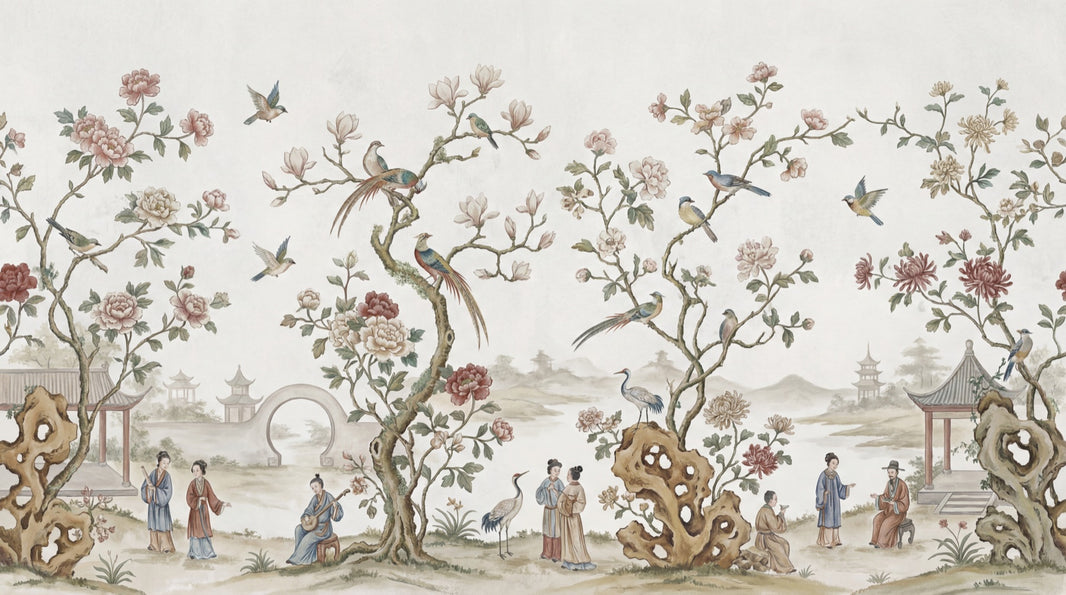 Traditional Nature Wallpaper Serene Asian Wall Mural pattern artwork