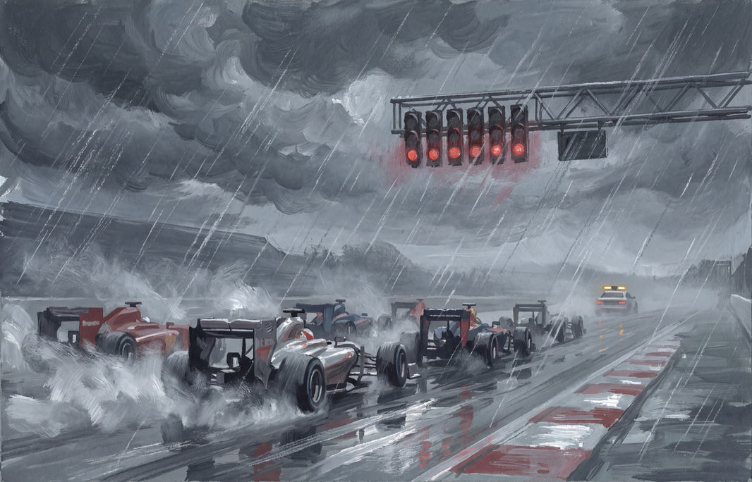 Formula Racing Cars Wallpaper Rainstorm Racetrack Removable Wall Decor pattern artwork
