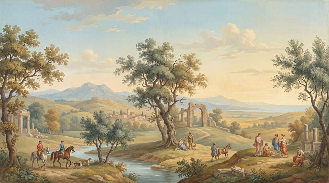 Pastoral Landscape Wallpaper Classic Vintage Wall Mural pattern artwork