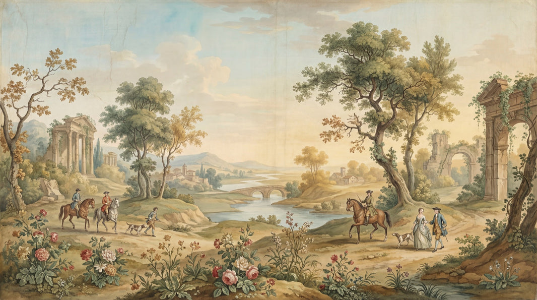 Pastoral Landscape Wallpaper Classical Serene Wall Mural pattern artwork
