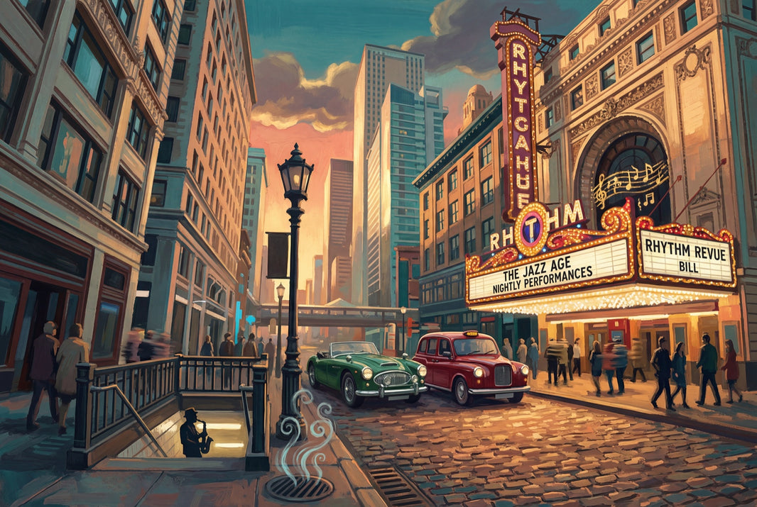 Theater Marquee Wallpaper Jazz Age Vintage Nightlife Removable Wall Decor pattern artwork