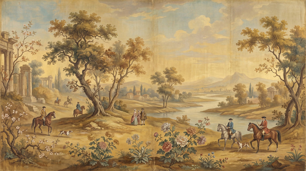 Pastoral Landscape Wallpaper Classic Serene Wall Decor pattern artwork