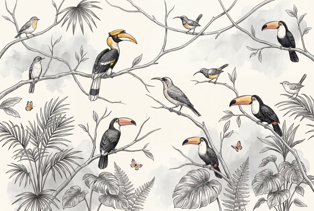 Tropical Birds Wallpaper Exotic Birds Jungle Birds Wall Mural pattern artwork
