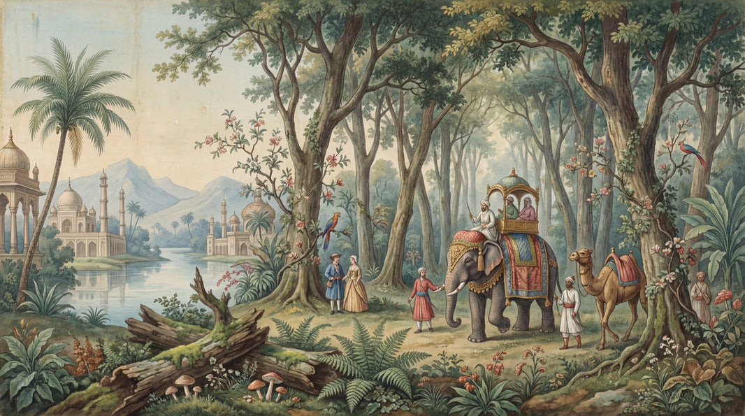 Exotic Landscape Wallpaper Elephant Mughal Wall Mural pattern artwork