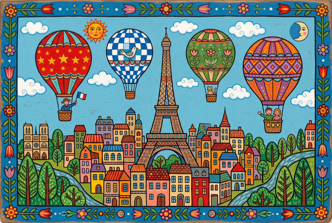 Paris Wallpaper Eiffel Tower Hot Air Balloons Removable Wall Decor pattern artwork