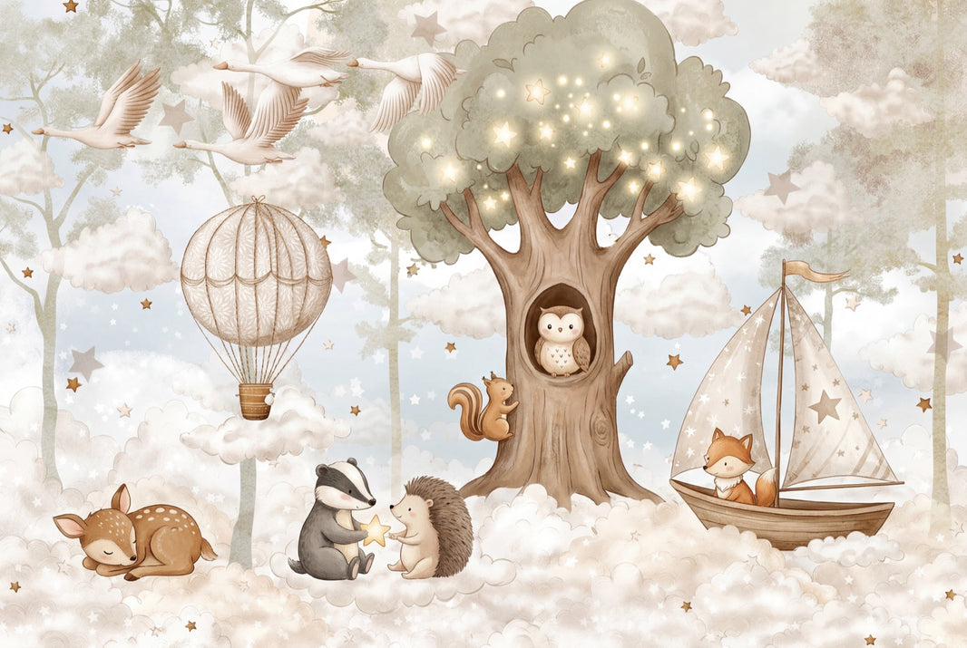 Cloudy Sky Wallpaper Hot Air Balloon With Stars Wall Mural pattern artwork