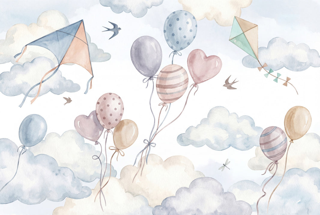 White Background Wallpaper Nursery Sky Pastel Clouds Wall Mural pattern artwork