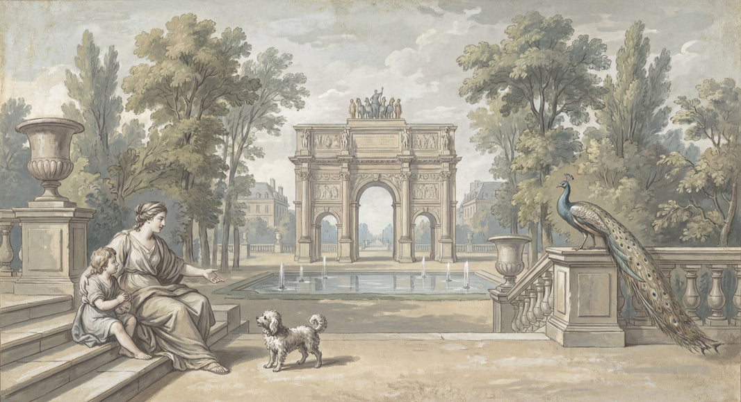 Triumphal Arch Wallpaper Classical Garden Removable Formal Fountain Pool Wall Decor pattern artwork