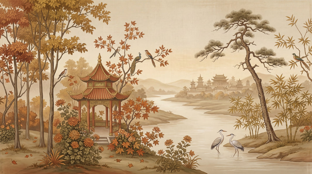 Asian Landscape Wallpaper Traditional Pavilion Pagoda Palace Wall Mural pattern artwork