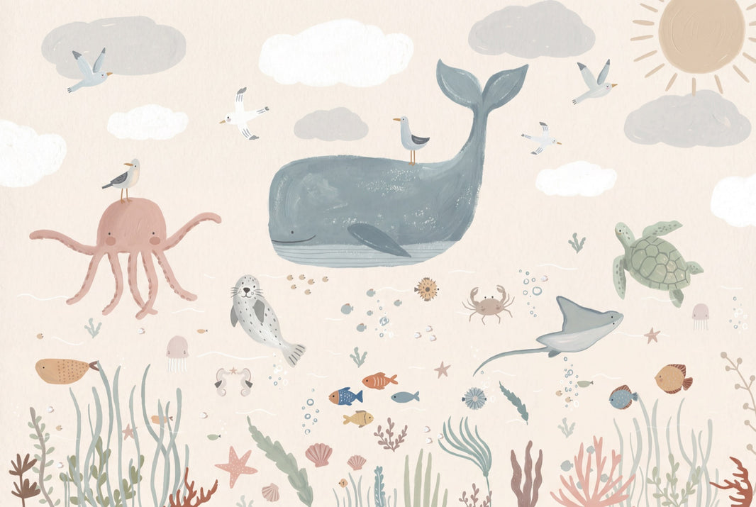 Underwater Wallpaper Ocean Whale Removable Wall Decor pattern artwork