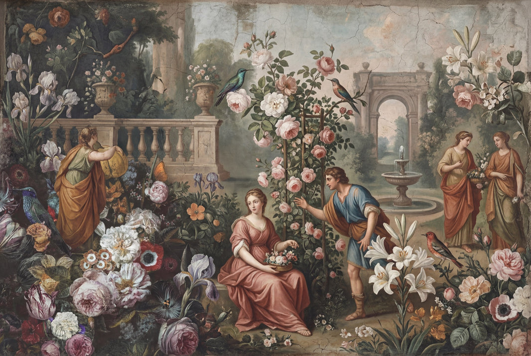 Vintage Floral Mural Wallpaper Classical Garden Scene Romantic Pastoral Removable Wall Decor pattern artwork