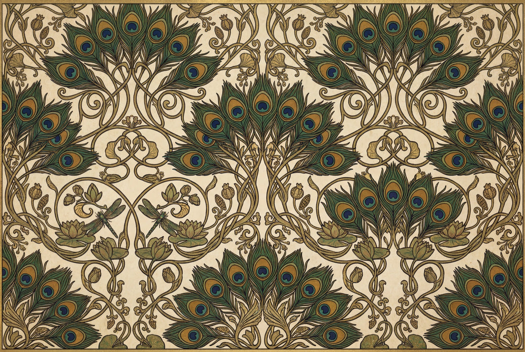 Peacock Feathers Wallpaper Ornamental Vines Art Deco Removable Wall Decor pattern artwork
