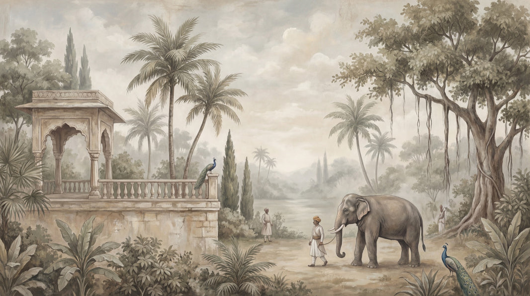 Vintage Wallpaper Tropical Elephant Wall Mural pattern artwork