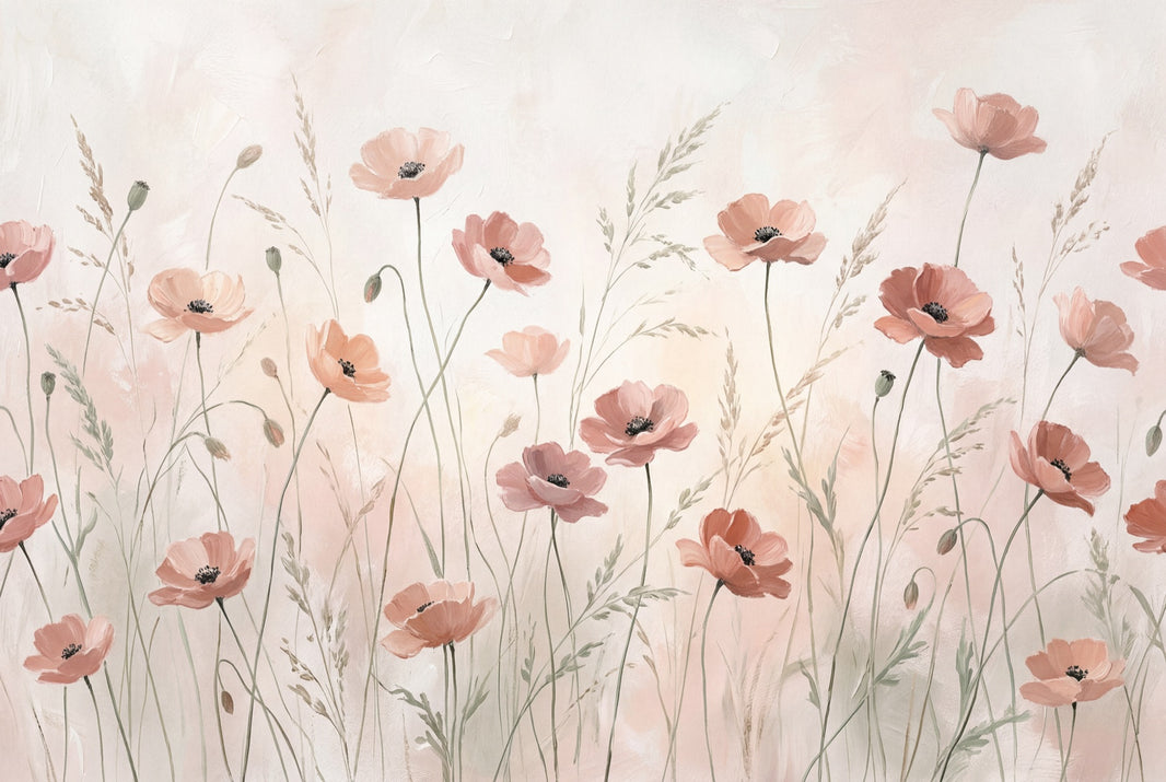 Poppy Flowers Wallpaper Soft Floral Wildflower Meadow Wall Mural pattern artwork