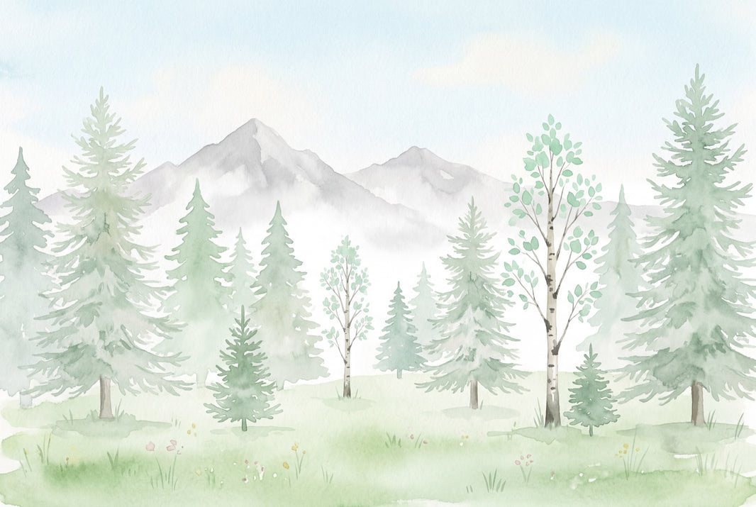 Watercolor Wallpaper Forest Removable Scandinavian Landscape Wall Decor pattern artwork