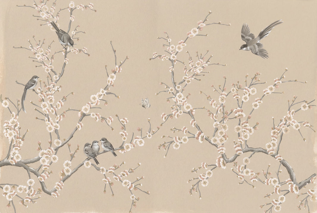 Cherry Blossom Wallpaper Floral Branches Birds Removable Wall Decor pattern artwork