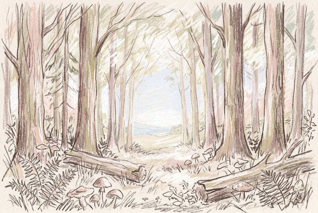 Woodland Wallpaper Forest Landscape Soft Watercolor Wall Mural pattern artwork