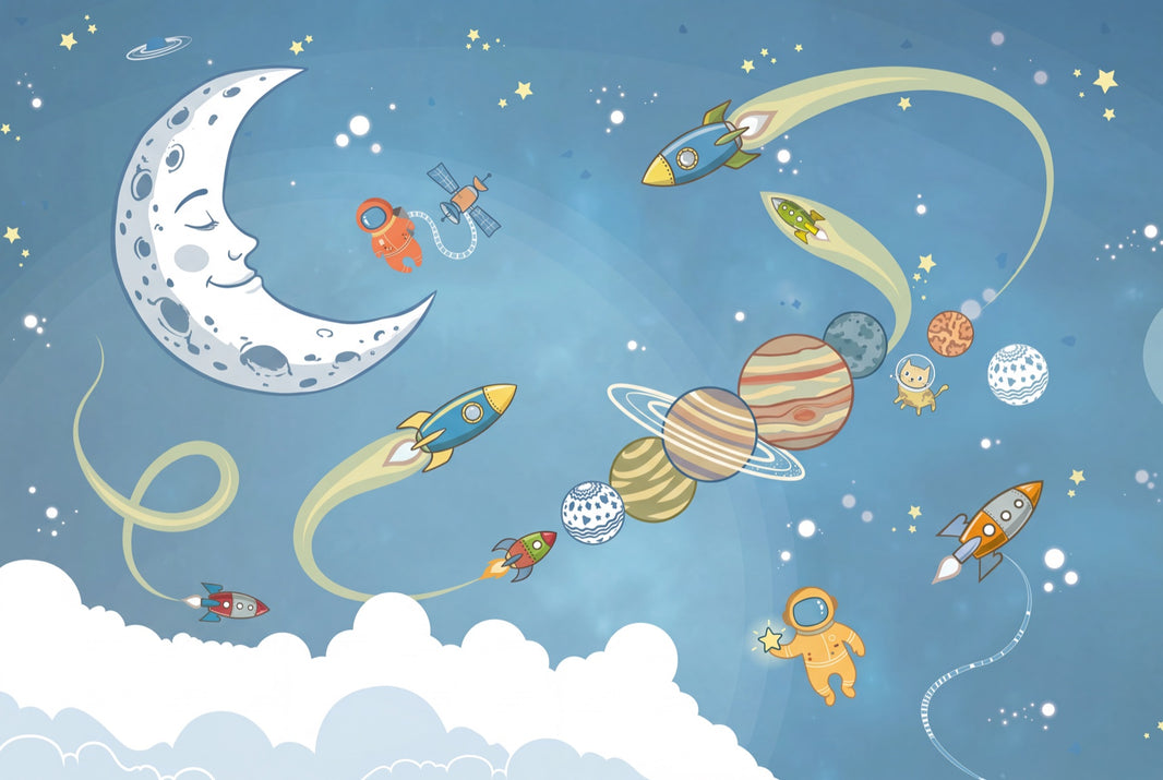 Space Wallpaper Cartoon Removable Rockets Wall Decor pattern artwork