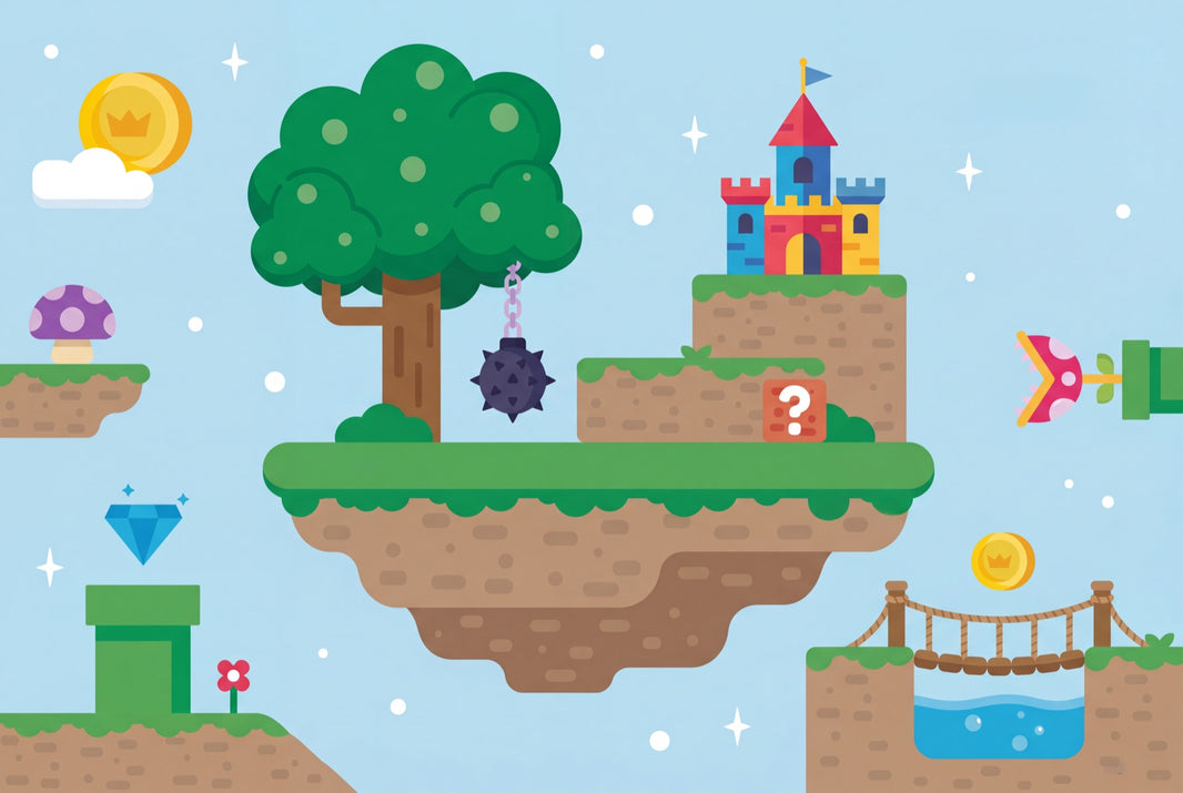 Video Game Landscape Wallpaper Floating Islands Flat Vector Removable Wall Decor pattern artwork